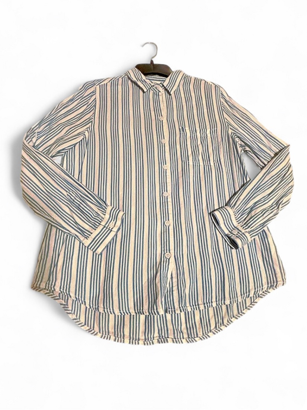 beachlunchlounge sz Medium Blue & White Striped blouse shirt top cotton blend